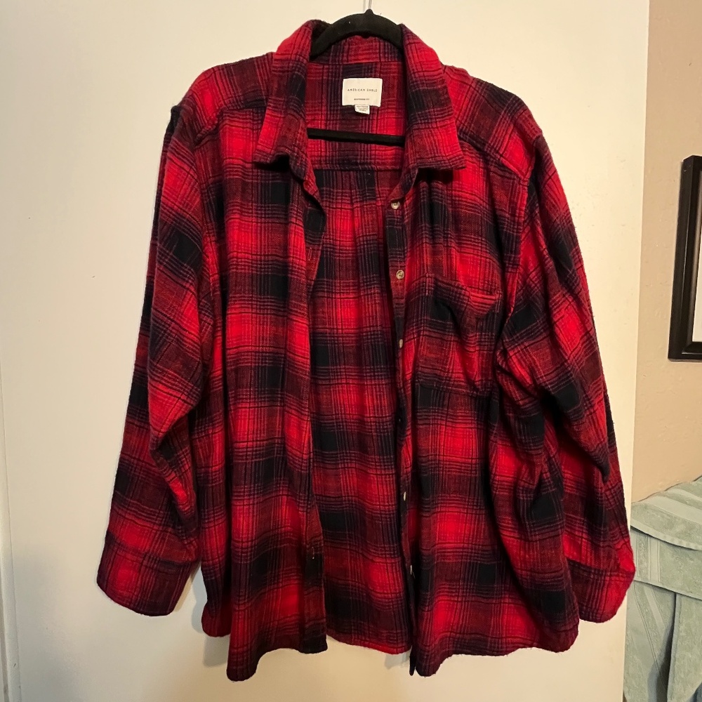 Red American Eagle Boyfriend Fit Button Down Flan… - image 2
